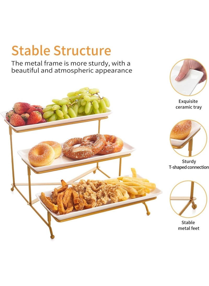 WALALLA 3 Tier Metal Serving Tray Set Platters, Home Display Rack, Reusable Serving Tray, Kitchen Food  Fruit Display Dessert, Freestanding Home Storage Rack for Party with Collapsible Sturdier Stand - Image 2